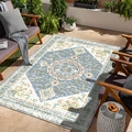 Persian style rectangular outdoor rug with sky blue floral medallion patterns - Rzzr-kerner-4 / 50x80cm Washable High Density
