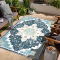 Tapis d'extérieur bohème bleu au motif géométrique rétro sur une terrasse - Rzzr-kerner-5 / 50x80cm Lavable Haute Densité