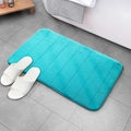 Turquoise striped coral velvet bathroom mat with non-slip texture and soft plush finish - Sky Blue / 40*60cm (Standard Dot Bottom)
