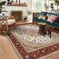 Vintage Persian style area carpet with cream and red floral patterns for living room - 50*80cm / Style 2