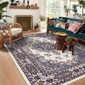 Vintage Persischer Teppich mit blau-beigem Muster auf Holzboden im gemütlichen Wohnzimmer - 50x80cm / Stil 3 (Uzmans-3)