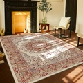 Vintage-Teppich im persischen Stil mit roten und blauen Blumenmustern auf Creme - 50*80cm / Kasan Serie 1