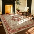 Traditional Persian rug in beige and red with classic medallion pattern in a vintage living room - 50*80cm / Kasan Series 6