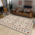 Tapis bohème avec motifs floraux persans vintage en crème, bleu marine et rouge vin - 50x80cm / Floral Vintage Beige (4)