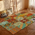Boheems vloerkleed met kleurrijke tegelpatronen voor de woonkamer op een houten vloer - 100x150 / Mandala Stijl 2