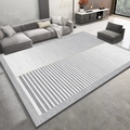 Alfombra minimalista de rayas grises y blancas con detalle verde para sala de estar - Serie 3 / 80*120CM
