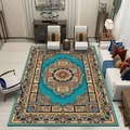 Tappeto persiano bohémien blu pavone con motivo mandala e bordi floreali geometrici - Tappeto Persiano - 7 / 50x80cm Lavabile Alta Densità