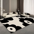 Modern minimalist black and white floral pattern living room rug with sleek tufted texture - Rzy - Minimalist Creamy Style (7)