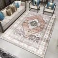 Bohemian rectangle rug in coral pink and grey with vintage geometric medallion patterns - 50x80cm Washable High Density / Persian Rug Style 10