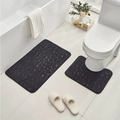 2-piece dark grey pebble textured bath mat set with rectangular and U-shaped rugs - Black / Toilet Mat Single 40*50cm
