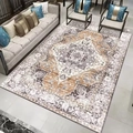 Vintage bohemian living room rug with grey and orange ethnic patterns in a retro style - 50x80cm Washable High Density / Persian Rug Style 16