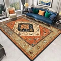 Vintage Bohemian Persian rug in retro orange and navy with geometric patterns for living room - 50x80cm Washable High Density / Persian Rug Style 14
