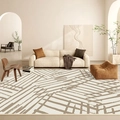 Minimalistischer beiger Teppich mit dunkelbraunen geometrischen Linien für Wohnzimmer - RZ-Cuozong (Abstrakte Braune Linien) / 50*80cm