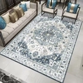 Bohemian rectangle rug in grey-blue and cream tones with traditional Persian floral pattern - 50x80cm Washable High Density / 蓝灰调 (波斯地毯-7)
