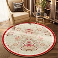 Vintage round floral rug with red borders and cream base for retro living rooms - 60*60cm / Vintage Pastoral Style 4