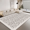 Minimalist rectangular cream rug with grey wave patterns for modern living room floors - SJ-3