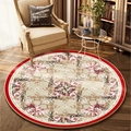 Vintage round area rug with floral pattern and red border on dark wood floor - 60*60cm / Vintage Pastoral Style 5