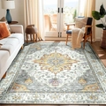 Bohemian rectangle rug with Persian floral print in beige and grey for modern living rooms - 50x80cm Washable High Density / Persian Orange