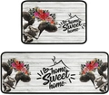 Détail de tapis de cuisine avec motif vache, couronne florale et texte home sweet home - Motif Vache 6 (RZ-VACHE-6)