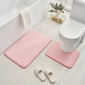 Pink cobblestone embossed memory foam bath mat set with U-shaped toilet rug piece - Pink / Set (U 40*50+50*80cm)
