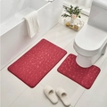 2-piece burgundy pebble-embossed bath mat set with memory foam texture and U-shape rug - Burgundy / Set (U 40*50+50*80cm)