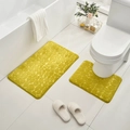Bright yellow-green pebble textured coral fleece bathroom mat set with U-shaped rug - Green / Toilet Mat Single 40*50cm