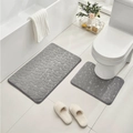 Dark grey pebble embossed coral fleece non-slip bathroom mat two-piece set for toilet - Light Gray / Set (U 40*50+50*80cm)