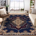 Exotic Persian style area rug with intricate mandala patterns in navy blue and bronze - 50x80cm / Musger WS-2