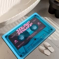 Retro blue cassette tape diatom mud bath mat with non-slip texture and absorbent surface - 40x60 / Cassette Style 3 (Transparent Blue)