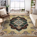 Classic Persian rug in gold and teal medallion pattern for living room decor - 50x80cm / Musger Style WS-1