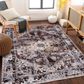 Detail of bohemian retro rug with complex geometric patterns and traditional fringe edge - 40*60cm / Purple Grey Blue Vintage Style (moooa-1)
