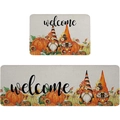 Macro detail of pumpkin gnome kitchen mat set with textured weave and non-slip corners - Gnome Pumpkin Style (MAE-3) / Standard Size
