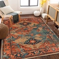 Detailed macro view of vintage Persian rug texture with distressed red and navy blue patterns - 40*60cm / Orange Red Indigo Vintage Style (moooa-4)