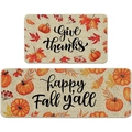 Detail of harvest kitchen mat set with pumpkins, maple leaves, and Give Thanks text - Harvest Pumpkin Style (MAE-4) / Mat Set