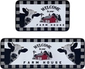 Cartoon cow farmhouse kitchen rug set with buffalo check borders and welcome text - Rz—dairy Cow—5 / 50*80cm