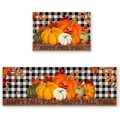 Buffalo Plaid Halloween kitchen mat set with Happy Fall Y'all slogan and pumpkin pattern - Mae Pumpkin—1 / 40x60cm Crystal Velvet