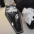 Coffin shaped black metal skull bath mat Gothic bedroom rug for spooky home decor - 40x60cm / Corpse Paint Scream Style