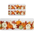 Detail of two-piece kitchen mat set with pumpkins, maple leaves, and white wood texture - Mae Pumpkin—2 / 40x60cm Crystal Velvet
