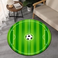 Tapis de football circulaire avec motif de ballon classique noir et blanc en vert - 40x40cm / Polaire Douce pour la Peau / Motif de Football 8