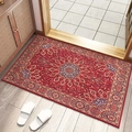 Tappeto d'ingresso bohémien in stile persiano con motivo a medaglione rosso su legno - 40x60cm / Stile Lyuze (RZZY—律泽)