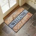 Nordic diatom mud bath mat with retro wood grain design and Welcome greeting text - 40*60cm / Skin-Friendly Fleece / Vintage Tree Ring (MJX-15)