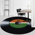Retro vinyl record round rug with black grooved texture and digital stereo label design - Diameter 60cm / CD-2