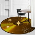 Retro astrology round rug with golden celestial patterns and black stitched edges - Diameter 60cm / CD-4
