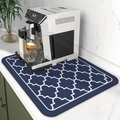 Alfombrilla absorbente para cafetera azul marino con patrón geométrico de celosía blanca - Azul a Cuadros