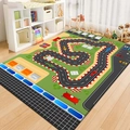 Tapis de course pour enfants avec circuit noir et petites voitures colorées - 40x60cm / Style Piste de Course