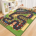 Tapis de jeu enfant vert avec circuit de course de voitures et revers antidérapant durable - 40x60cm / Style Circuit Circulaire