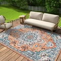 Tapis de camping extérieur style persan avec motif médaillon orange et bleu détaillé - Motif Hao Bo-6