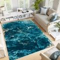 Blue and teal marble rug with gold crackle pattern for modern living room decor - 7—marble Pattern / 60*90cm [lush-free And Easy To Care For]