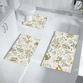 Set da bagno 3 pezzi con tappetini floreali e farfalle colorate antiscivolo - Combinazione Tappetino a U e Rettangolare (Piccola) / Fiori Selvatici Botanici Verde