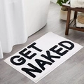 Pluche Get Naked badmat met zwarte letters op wit voor een moderne badkamerinrichting - 40cmx60cm (Faux Kasjmier) / GET NAKED Stijl (Zwart/Wit)
